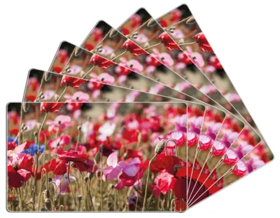 Produktbild von Wallario Frühstücksbrettchen 6er Set aus Glas, je 14 x 23 cm, mit rutschfesten Füßen, Motiv Mohnblumen am Rande eines Feldes