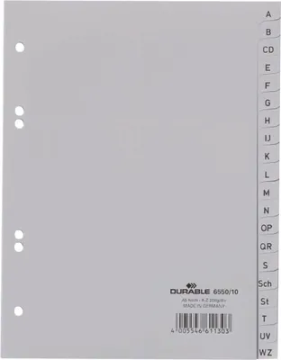 Produktbild von Register A5 A-Z PP grau Packung mit 20 Stück