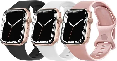 Image de Bracelet pour Apple Watch SE, série 8, 7, 6, 5, 4, 3, 2, 1. Silicone. Lot de 3. Compatible avec les modèles 42/44/45/49 mm