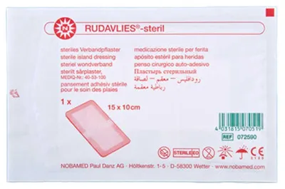Zdjęcie produktu dla 100 sztuk sterylnych opatrunków na rany, materiał: Rudavlies, rozmiar: 15 x 10 cm