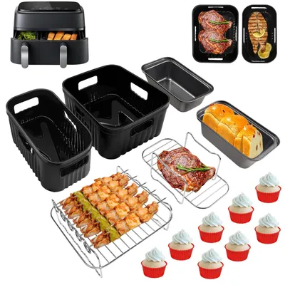 Airfryer-Zubehörset, 14-teilig, Silikon & Edelstahl