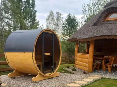 Obrázek produktu pro Sudová sauna Venkovní sauna Zahradní sauna Sauna OSLO 200 x 165 cm E kamna SPA Wellness