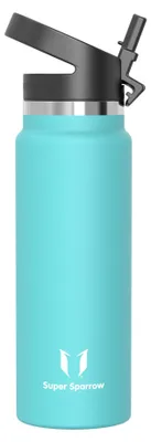 Image de Bouteille en acier inoxydable Sparrow, 1 litre, thermos avec paille et couvercle