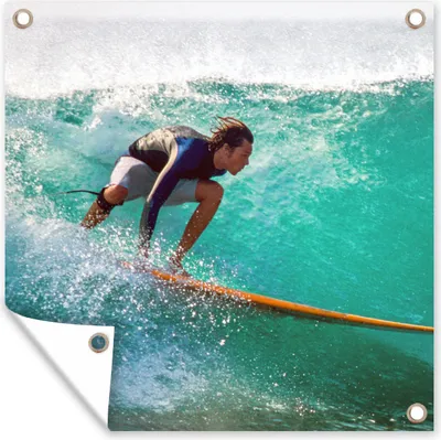 Produktbild von MuchoWow® 50x50 cm Outdoor-Poster Gartendeko Sichtschutz Garten Poster für den Garten  Surfen auf den Wellen