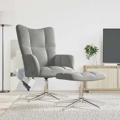 Produktbild von vidaXL Relaxsessel mit Hocker Hellgrau Samt