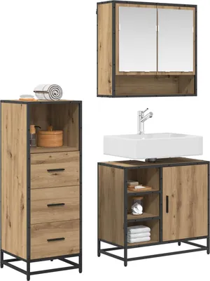 Image de vidaXL Ensemble de meubles de salle de bain, 3 pièces, en bois stratifié imitation chêne artisanal