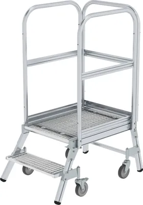 Produktbild von Günzburger Steigtechnik Podesttreppe einseitig begehbar mit Federrolle Stahl-Gitterrost 2 Stufen - 051102