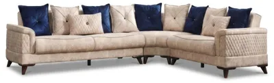 Image de Canapé d'angle moderne beige, confortable, en forme de L, revêtement design, neuf