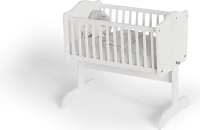 Produktbild von kiki-design, Babywiege, Weiß, 40x90 cm, Schaukelfunktion, inkl. Lenkrollen, einfache Montage, für Mädchen und Jungen, aus Möbelplatte und Kiefernholz, klassisch, umbaubar zum Kinderbett