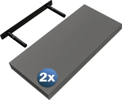 Produktbild von CASARIA® 2x Wandregal Holz Grau Regal mit Halterung 15kg Tragkraft Hängeregal Küche Wohnzimmer Flur Wand Schweberegal Bücherregal Regalbrett Schwebend Matt 50cm