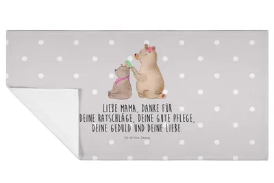 Produktbild von Mr. & Mrs. Panda Handtuch Bär Kind - Grau Pastell - Geschenk, Mutter, Muttertag, 50x100, Familie, gesichtshandtuch, Flauschtuch, Bruder, gesichtstuch, Frotteehandtuch