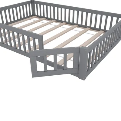 Obrázek produktu pro okwish Dětská postel manželská 140x200 cm s roštem z dřeva, mladistvá postel z masivního dřeva s ochranou proti pádu (bez matrace) - bílá