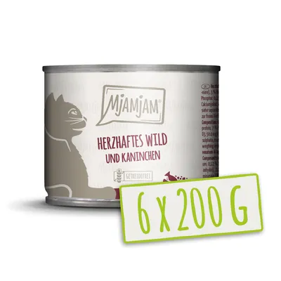 Produktbild von MjAMjAM - 6x200g dosen Wild & Kaninchen an Beeren Nassfutter für Katzen Hauptfutter natur