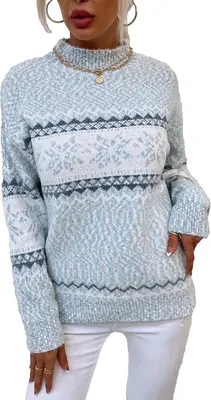 Produktbild von ASKSA Damen Weihnachten Pullover Strickpulli Hohem Kragen Langarm Jumper Sweater, A Blau, M