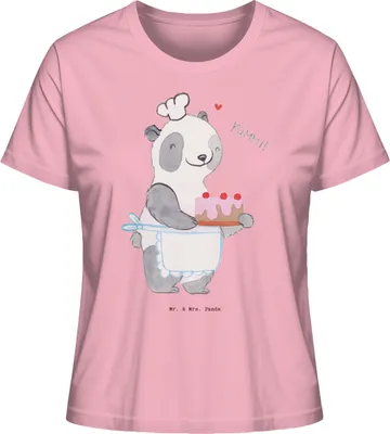 Produktbild von Mr. & Mrs. Panda Damen Kurzarmshirt Panda Backen Größe S - Baumwolle Pink - Geschenk, Kuchen, Shirt Mit Spruch, Hobbybäcker, Basic, Baumwoll T-Shirt, Oberteil