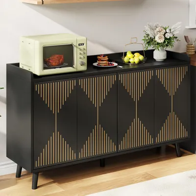 Produktbild von MODFU Sideboard 140 x 40 x 84 cm,Beistellschrank mit 4 Türen,Aufbewahrungsschrank mit großzügiger Stauraum,Wohnzimmerschrank,Schwarz