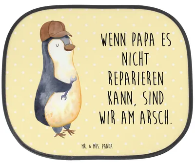 Produktbild von Mr. & Mrs. Panda Sonnenschutz Auto Wenn Papa es nicht reparieren kann, sind wir am Arsch - Gelb Pastell - Geschenk, Autoscheiben, Pinguin, Muttertag, Sonnenblende, für