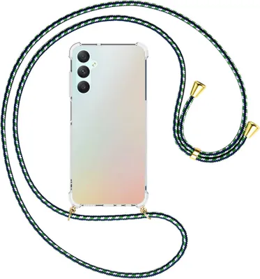Produktbild von Handykette Backcover-Schutzhülle mit Band (Metall goldfarben) für Samsung Galaxy A05s (SM-A057) - grün/blau/weiß