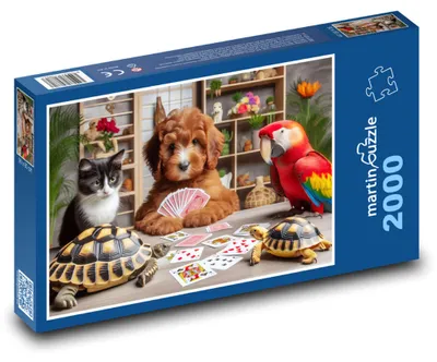 Obrázek produktu pro martinpuzzle - Puzzle 2000 - Kočka, pes, ara a želva hrají karty