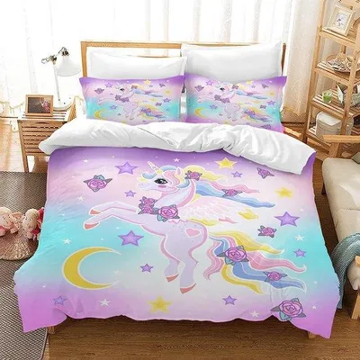 Produktbild von Famanu Bettwäsche-Set Einhorn 3D-Print - 135 x 200 cm, weich und hypoallergen