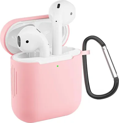Zdjęcie produktu dla AirPods 1 / 2 Silikonowe etui ochronne z karabińczykiem, etui Soft Touch, etui odporne na uderzenia, antypoślizgowe, ochrona 360°,  różowe