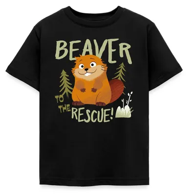 Produktbild von Spreadshirt Hoppers Beaver To The Rescue Kinder T-Shirt, 122/128 (7-8 Jahre), Schwarz