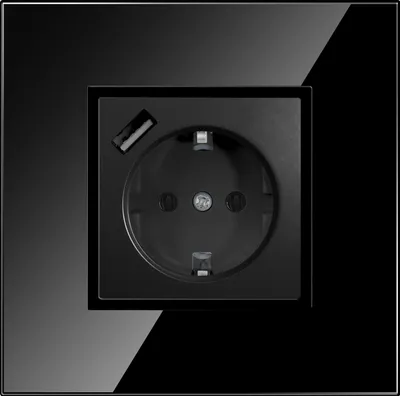 Produktbild von 1-fach Steckdose + USB Schwarz Komplett mit Glasrahmen Schuko 230V QUADRA