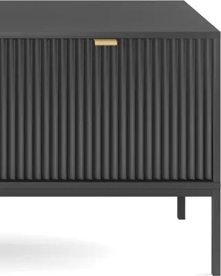 Produktbild von NOVA TV-Lowboard 2 Türen, 1 Schublade, Goldgriffe, geriffelte Fronten, Schwarz, Metallgestell Schwarz, 154x56x39 cm