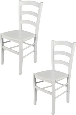 Produktbild von t m c s Tommychairs - 2er Set Stühle VENEZIA für Küche und Esszimmer, robuste Struktur aus lackiertem Buchenholz im Farbton Weiss (deckend) und Sitzfläche aus Holz