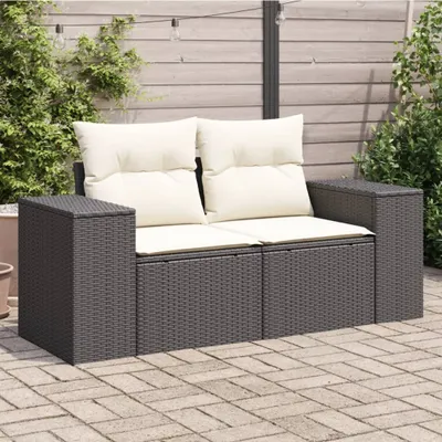 Produktbild von CLORIS Gartensofa mit Kissen 2-Sitzer - Schwarz Poly Rattan - Gartensofas LL0000257303