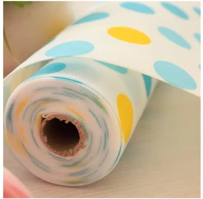 Produktbild von Küche Schrankpapier no-adhesive Schubladenmatte,Alternative schöne Punktmuster rutschfeste wasserdichte Küche Regal Futter Papierrolle für Schubladentisch Küchenschränke Speisekammer -5St