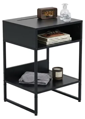 Produktbild von Relaxdays Nachttisch, 2 offene Fächer, Handyhalter, HxBxT: 40 x 40 x 30 cm, Schlafzimmer, eckiger Nachtschrank, schwarz