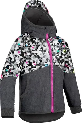 Obrázek produktu pro Unuo, Softshellová bunda s fleecem Street, Žíhaná antracitová, Metricon holka (fleece softshell jacket Street, melange anthracite, metricon girl) - 98/104