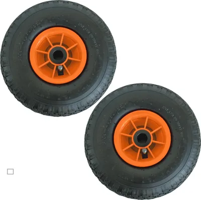 Produktbild von 2x Sackkarrenrad Luftrad 260x85 mm 3.00-4 75 mm zentrierte Nabe Ø 20 mm orange robustes 4 PR Gewebe