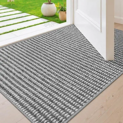 Immagine prodotto di Tappetino per interni, 50 x 80 cm, grigio e bianco, lavabile, antiscivolo, sottile, ideale per raccogliere lo sporco