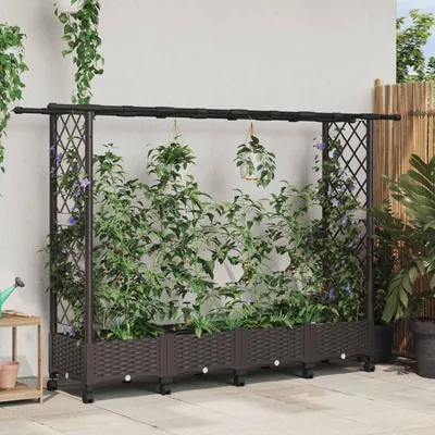 Obrázok produktu pre Maison Exclusive – Vyvýšený záhon s oporou na popínavé rastliny a strechou, hnedý, 203 x 40 x 127 cm, PP (polypropylén)