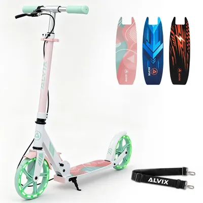 Produktbild von Kinder Scooter mit Handbremse, LED-Leuchträdern, Kinderroller ab 6 Jahren, 200mm Räder, höhenverstellbar, faltbar, Tragegurt, breites Deck, bis 100 kg