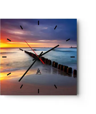 Produktbild von Wanduhr - Quadrat - Glasuhr - Meer Küste Strand Sonnenaufgang - 30x30cm - Schleichendes Uhrwerk - Lautlos - zum Aufhängen bereit - Dekoration Modern - Wanddekoration aus Glas - C3AC30x30-2781