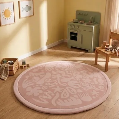 Produktbild von Litlle Olly - Waschbare Spielmatte Rund - Flo Rosa - Ø 180cm - Kinderzimmer, Babyzimmer