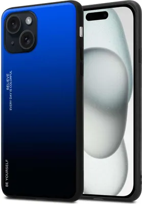 Produktbild von Cadorabo Hülle für Apple iPhone 15 in BLAU - SCHWARZ Zweifarbige Schutzhülle aus Tempered Glas und TPU Silikon Back Case Cover Etui Handy Hülle
