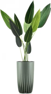 Image de HowHomely | Jardinière - Stripped - 30x51 cm - Gris & Vert - Design moderne - Résistant aux UV et Léger