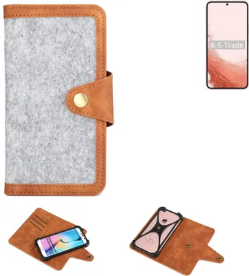 Produktbild von K-S-Trade Handyhülle kompatibel mit Samsung Galaxy S22 Exynos Schutzhülle Filz-Hülle Kunst-Leder hellgrau braun (1x)