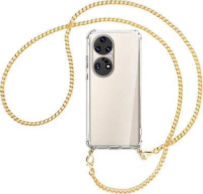 Produktbild von Handykette Backcover-Schutzhülle mit Band (Metall goldfarben) für Huawei P50 Pro - goldfarbene Kette