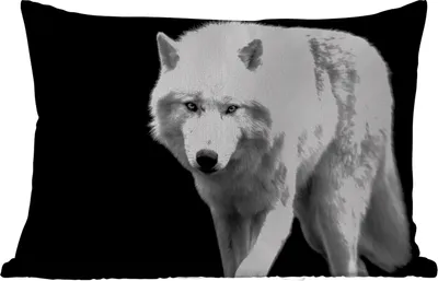 Produktbild von MuchoWow® Outdoor Kissen - Wolf - Tier - Schwarz - Weiß - 60x40 cm - Wetterfest - Lounge Kissen - Zierkissen - Kissen für Innenräume