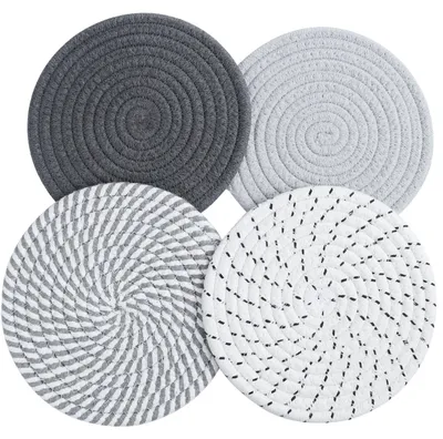 4er-Set runde geflochtene Untersetzer aus Baumwolle, 18 cm