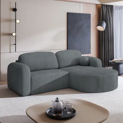 Produktbild von Masseno Ecksofa AMILIA P mit Schlaffunktion L-Form, Sofa mit Bettkasten, Wohnzimmersofa, Couch, Soffa, Bettsofa, Couchgarnitur- Grau, POSO 60