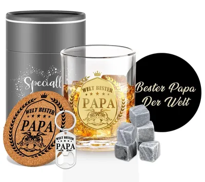 Immagine prodotto di Set di bicchieri da whisky personalizzati per papà, con biglietto e confezione regalo