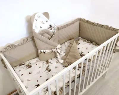 Produktbild von Baby Bettwäsche Set- 4 teiliges Set mit Babybettwäsche, Einschlagdecke und Bettnestchen Bettumrandung, für Babybett 140×70cm, Herbst im Wald und helle