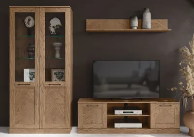 Produktbild von Wohnzimmer-Set Wohnwand Cozy 4-teilig Eiche Rustikal teilmassiv