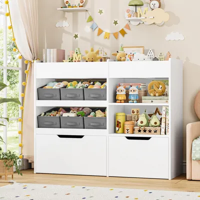 Produktbild von Kinderregal mit Bücherregal und 6 Vliesstoffboxen, weiß